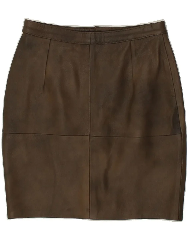 VINTAGE Womens Leather Skirt W26 Small  Brown asymmetrical skirt cut