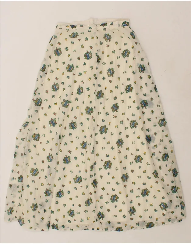 VINTAGE Womens Maxi A-Line Skirt W28 Medium White Floral wool skirt thick
