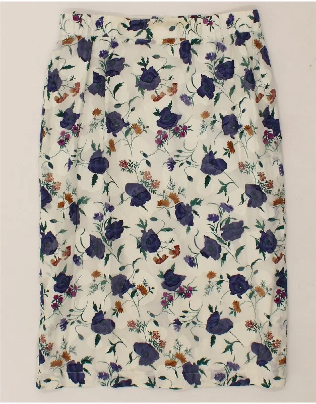 VINTAGE Womens Midi Skirt IT 42 Medium W32  Multicoloured Floral corduroy skirt cozy