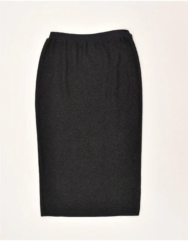 VINTAGE Womens Midi Skirt IT 44 Medium W28  Black Cotton linen skirt airy