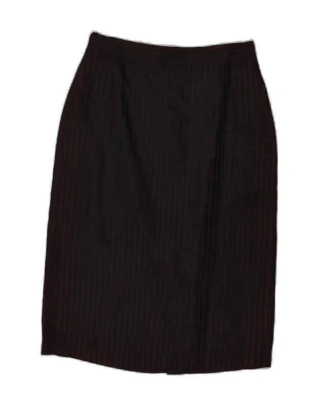 VINTAGE Womens Midi Skirt IT 46 Large W32  Maroon Pinstripe wool skirt warm