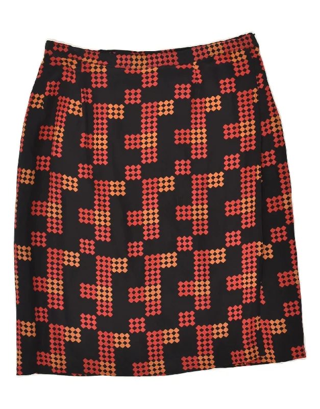 VINTAGE Womens Midi Skirt W28 Medium  Black Geometric silk skirt elegant