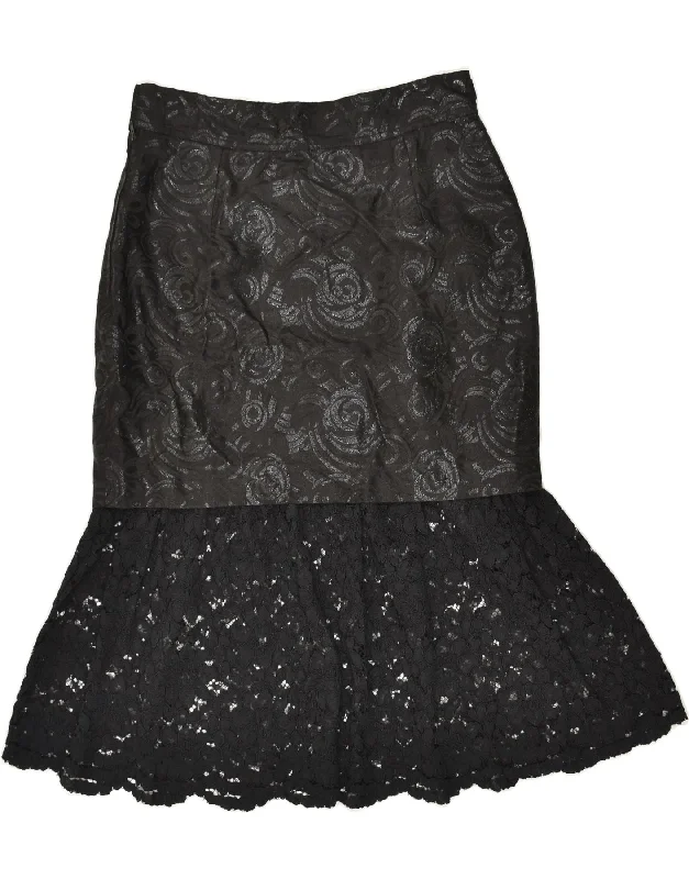 VINTAGE Womens Milano Trumpet Skirt W 28 Medium  Black Floral wool skirt thick