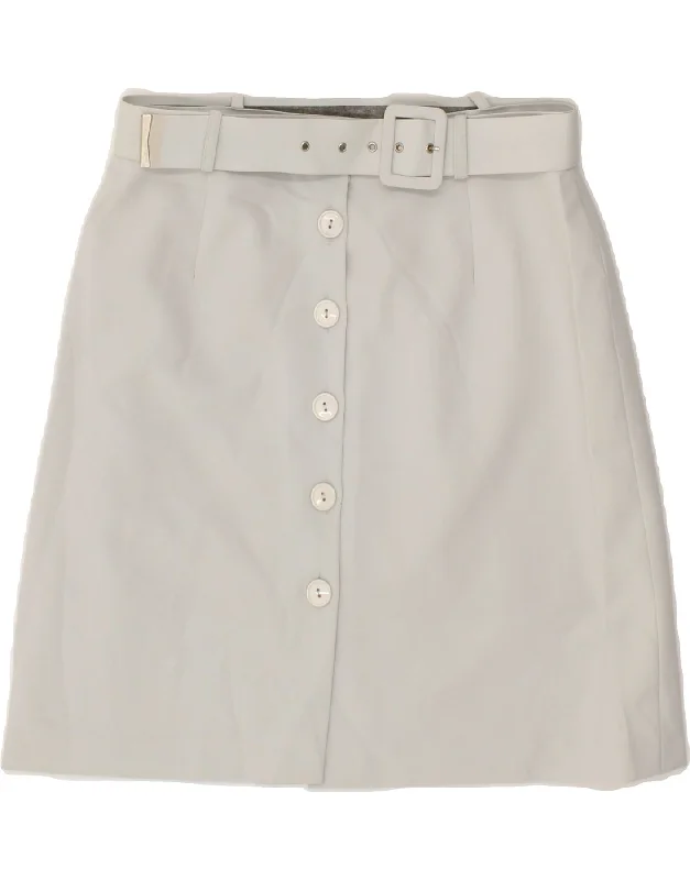 VINTAGE Womens Mini Skirt W28 Medium Grey Polyester linen skirt light