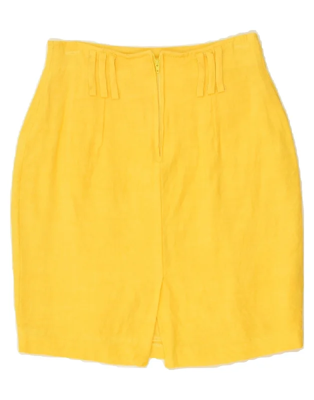 VINTAGE Womens Pencil Skirt IT 42 Medium W24 Yellow asymmetrical skirt cut