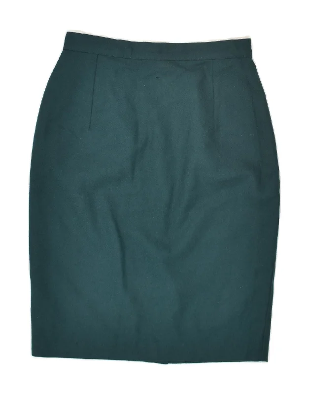 VINTAGE Womens Pencil Skirt IT 42 Medium W26 Turquoise Wool lace skirt intricate