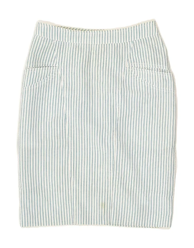 VINTAGE Womens Pencil Skirt IT 44 Medium W28 Blue Striped Cotton velvet skirt plush