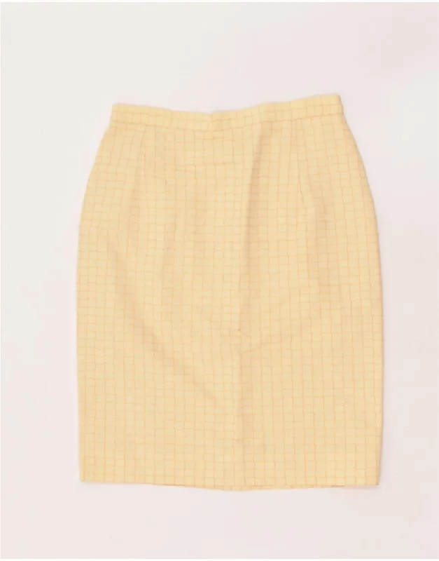 VINTAGE Womens Pencil Skirt IT 44 Medium W28  Orange Check Cotton high slit skirt