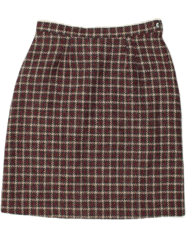 VINTAGE Womens Pencil Skirt IT 46 Large W32 Maroon Check Virgin Wool cashmere skirt rich VINTAGE Womens Pencil Skirt IT 46 Large W32 Maroon Check Virgin Wool cashmere skirt rich