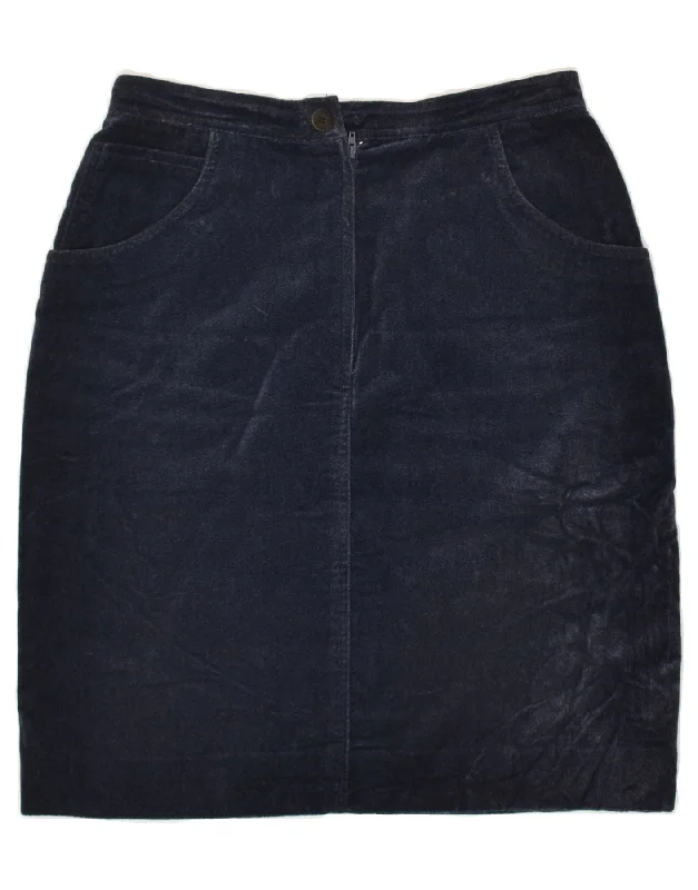 VINTAGE Womens Pencil Skirt W30 Medium Navy Blue Cotton wool skirt sturdy