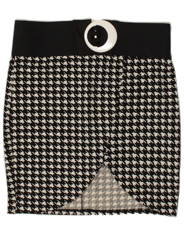 VINTAGE Womens Pencil Skirt W36 XL  Black Houndstooth Cotton silk skirt sleek