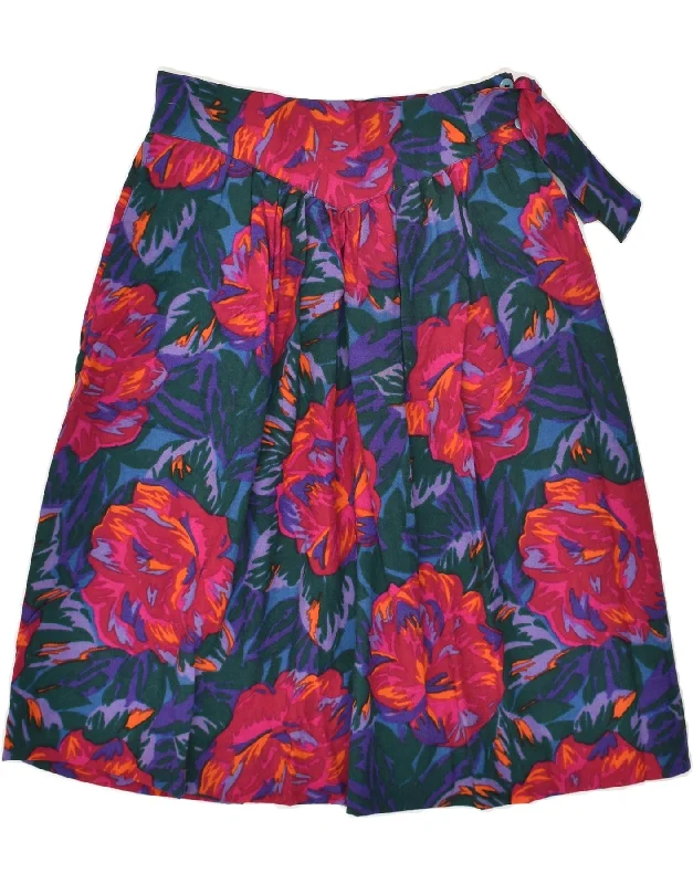 VINTAGE Womens Pleated A-Line Skirt IT 44 Medium W28 Multicoloured Floral wool skirt sturdy VINTAGE Womens Pleated A-Line Skirt IT 44 Medium W28 Multicoloured Floral wool skirt sturdy