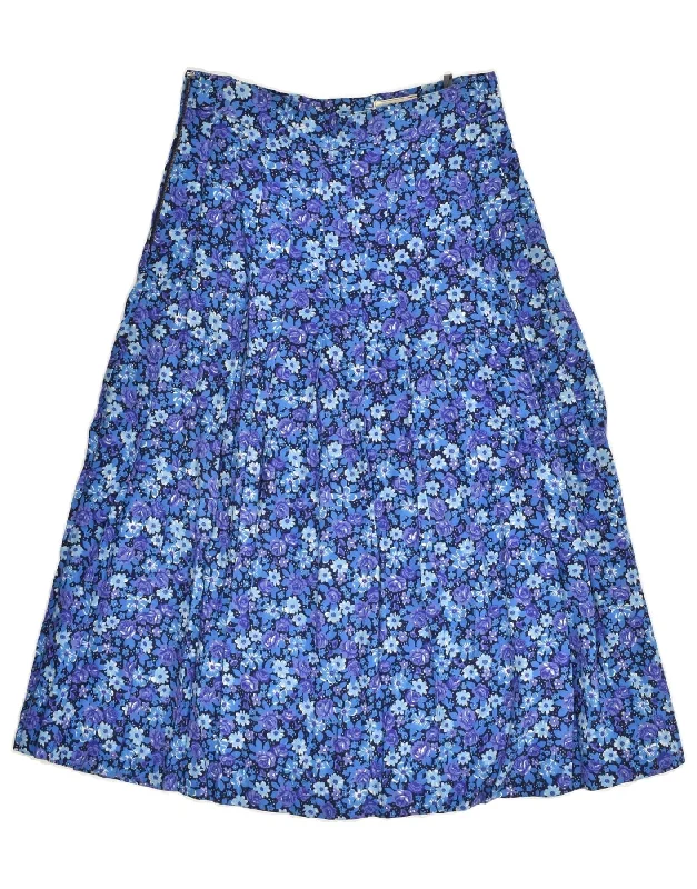 VINTAGE Womens Pleated Skirt IT 44 Medium W27 Blue Floral Viscose velvet skirt rich