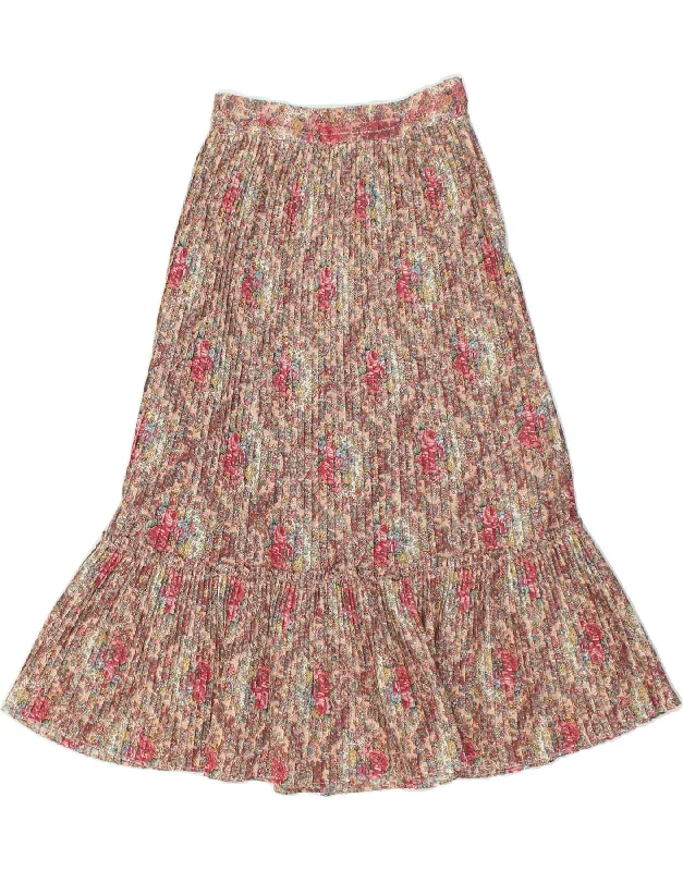 VINTAGE Womens Pleated Skirt W26 Small  Beige Floral corduroy skirt durable