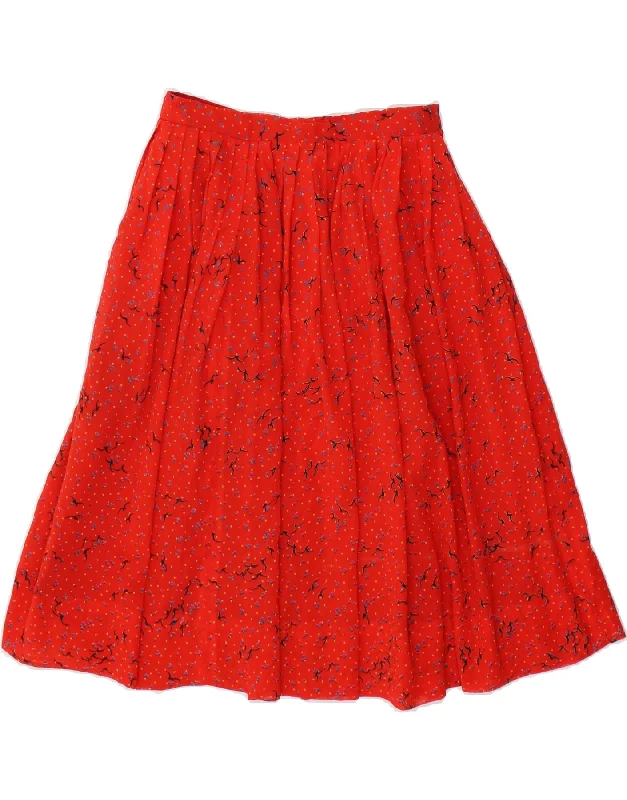 VINTAGE Womens Pleated Skirt W26 Small  Red Spotted chiffon skirt airy