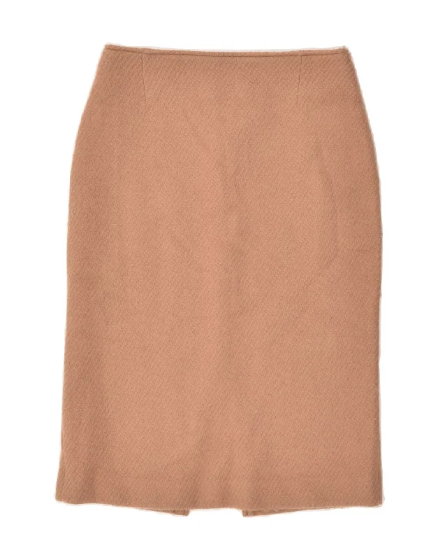 VINTAGE Womens Straight Skirt IT 44 Medium W26  Beige Wool ruffled skirt detail