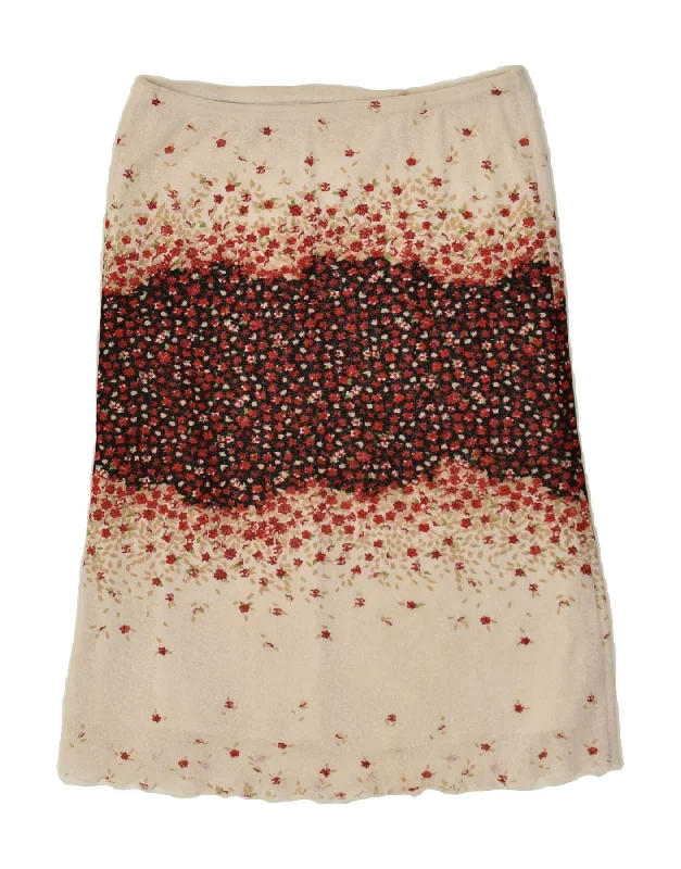 VINTAGE Womens Straight Skirt W28 Medium Beige Floral chiffon skirt flowing