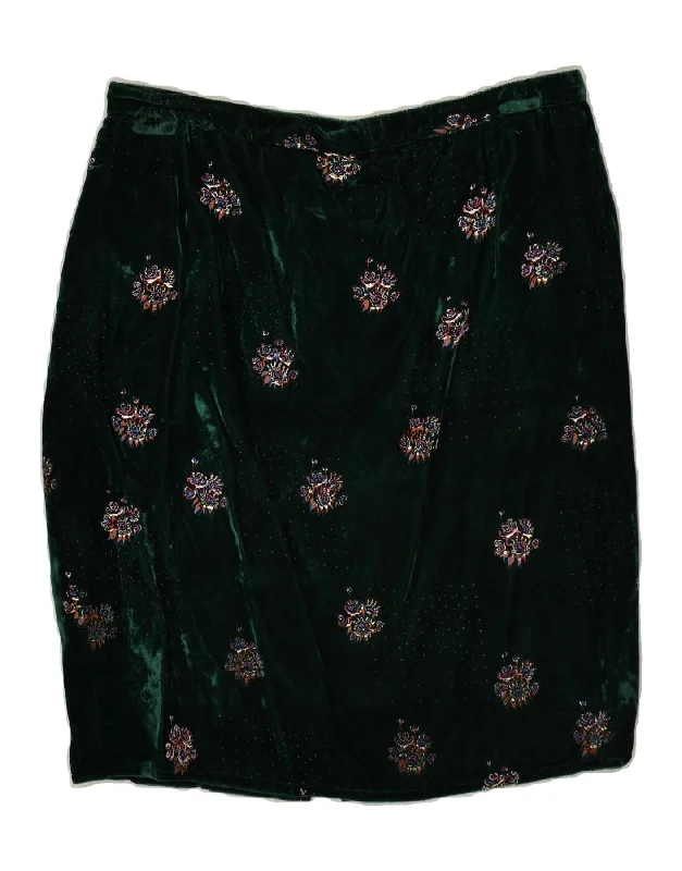 VINTAGE Womens Straight Skirt W30 Medium Green Floral chiffon skirt airy