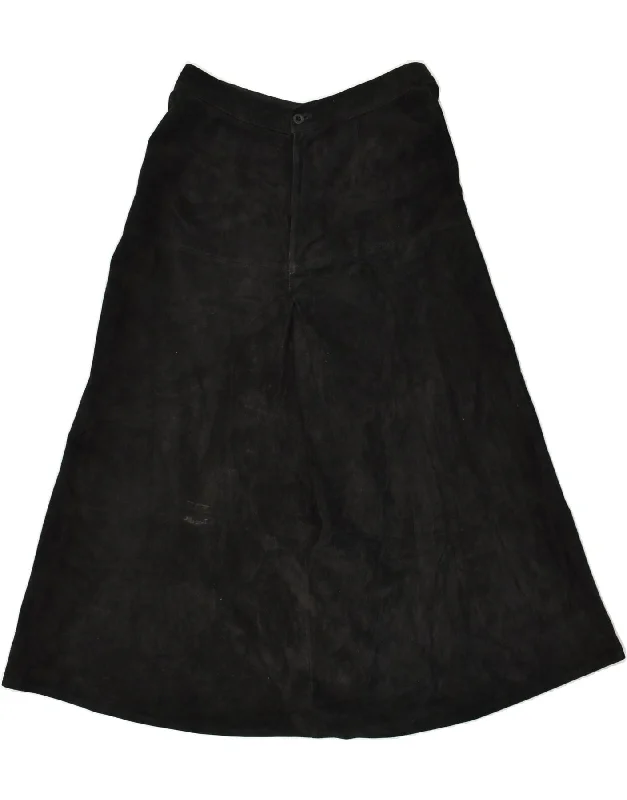 VINTAGE Womens Suede A-Line Skirt IT 48 XL W30  Black velvet skirt glossy