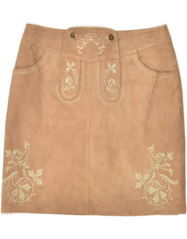 VINTAGE Womens Suede Straight Skirt UK 12 Medium W30  Brown Floral linen skirt airy