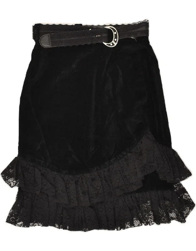 VINTAGE Womens Velour Tiered Skirt W27 Small Black ribbed skirt waist