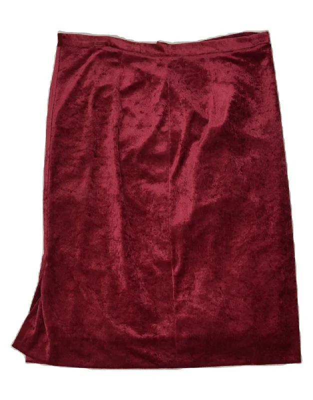 VINTAGE Womens Velvet Straight Skirt W32 Large  Burgundy pleated skirt texture