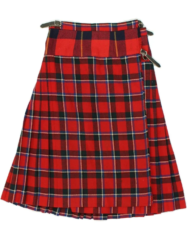 VINTAGE Womens Wrap Skirt W24 XS  Red Check Wool leather skirt durable