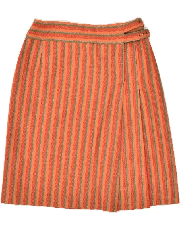 VINTAGE Womens Wrap Skirt W28 Medium Orange Striped relaxed fit skirt