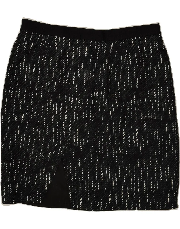 WHISTLES Womens Straight Skirt UK 16 Large W32 Black Striped Cotton ruffled skirt detail WHISTLES Womens Straight Skirt UK 16 Large W32 Black Striped Cotton ruffled skirt detail