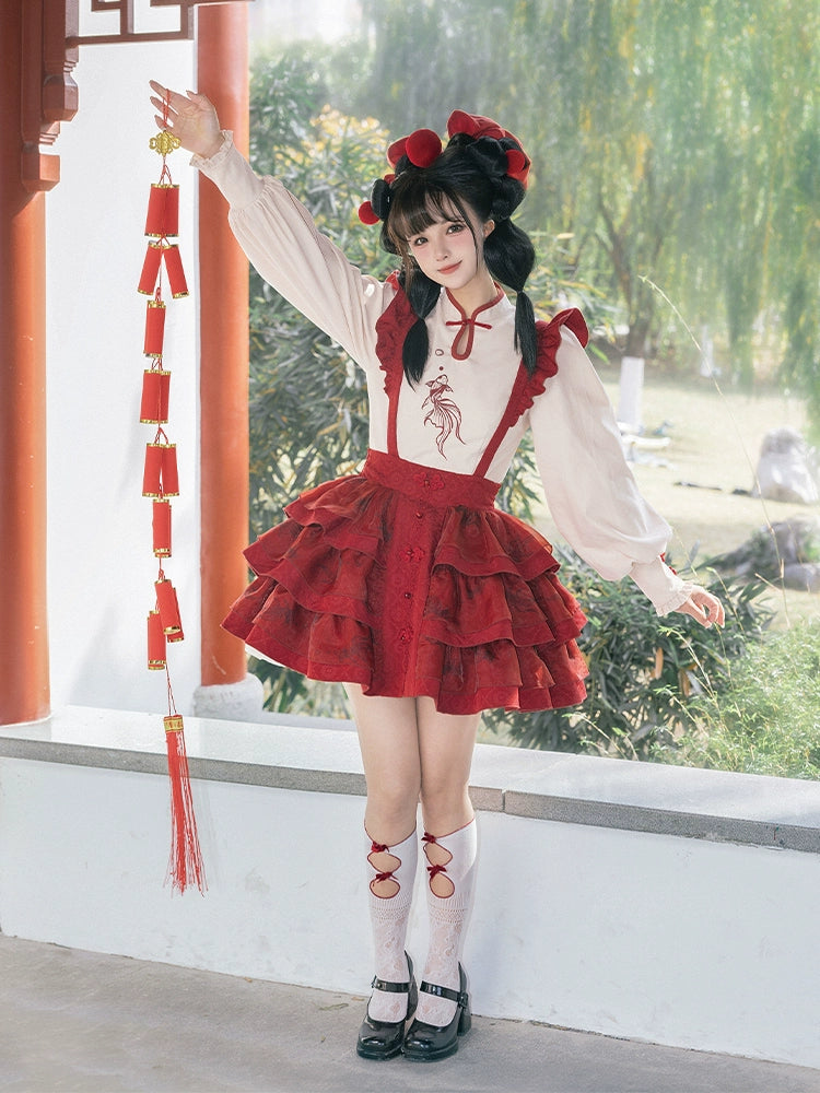 With PUJI~New Year Chinese Style Embroidery Lolita Shirt Vest Skirt Set velvet skirt plush With PUJI~New Year Chinese Style Embroidery Lolita Shirt Vest Skirt Set velvet skirt plush