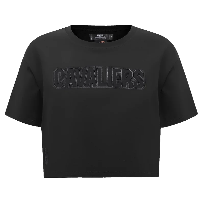 NBA CLEVELAND CAVALIERS NEUTRAL WOMEN'S BOXY TEE (BLACK) Chenille Blend Fleece Blend Nylon Blend
