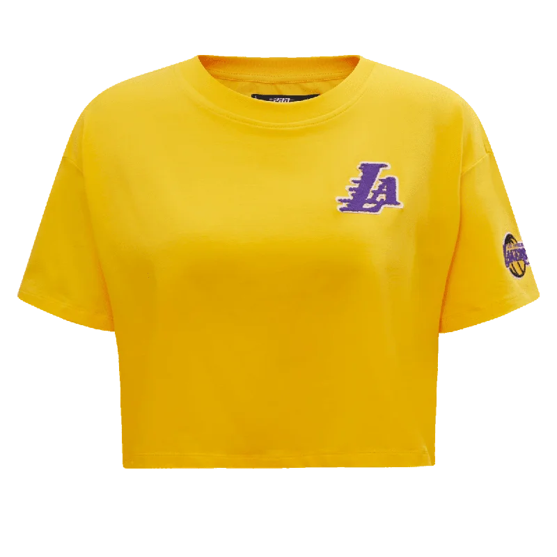 NBA LOS ANGELES LAKERS CLASSIC WOMEN'S BOXY TEE (YELLOW) Wool Fabric Cashmere Fabric Tweed Fabric