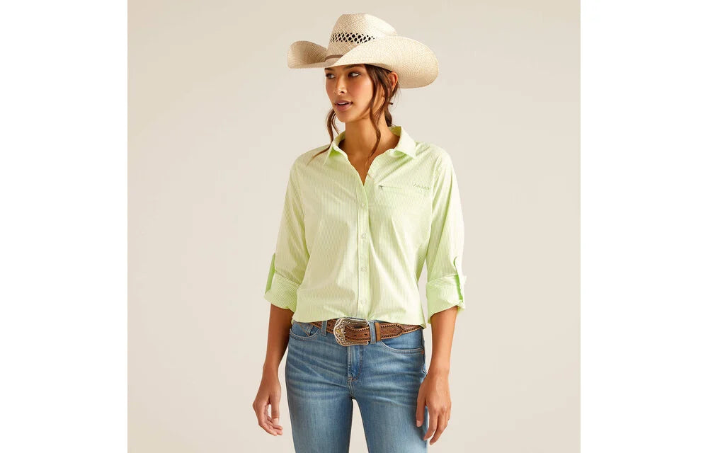 Ariat WMs Venttek Long Sleeve Shirt Lime Stripe Trendy Sleeveless Short Shirt