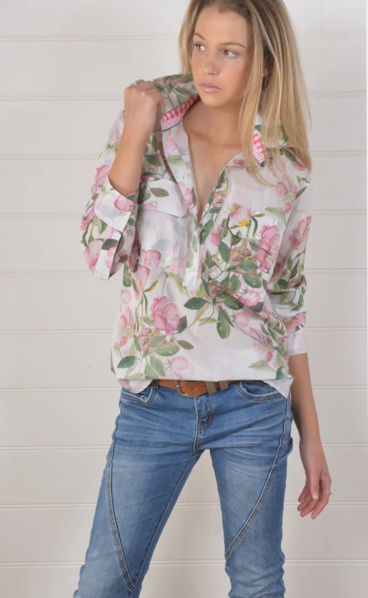 Bull Rush Coco Rambler Rose Shirt Elegant Lace-Trimmed Short Shirt
