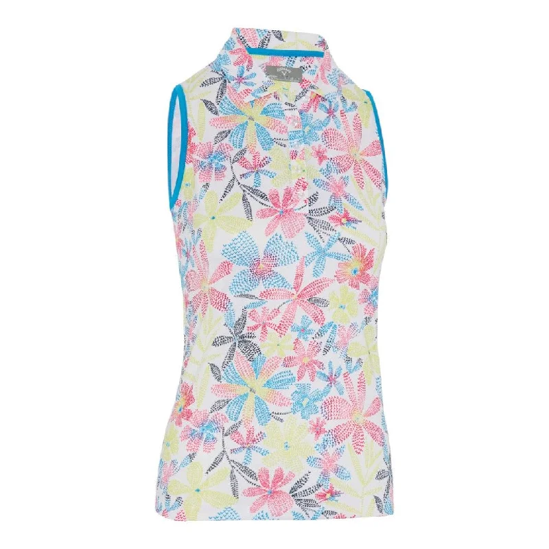 Callaway Ladies Chev Floral S/L Golf Polo Shirt CGKSE049 Fashionable Pleated Short Shirt Callaway Ladies Chev Floral S/L Golf Polo Shirt CGKSE049 Fashionable Pleated Short Shirt