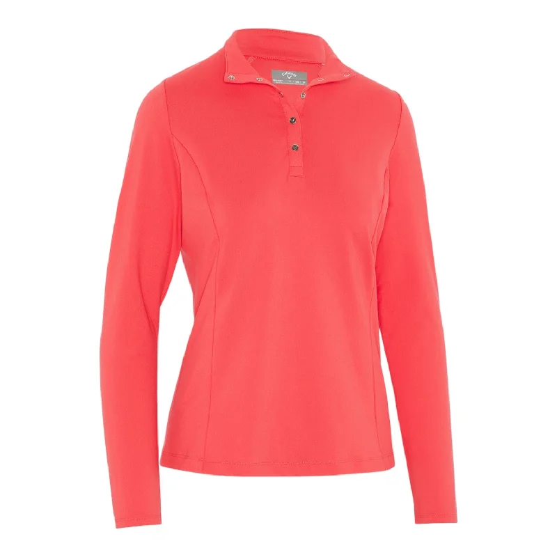 Callaway Ladies Thermal Fleeceback Golf Polo Shirt CGKFC077 Relaxed Button-Down Short Shirt