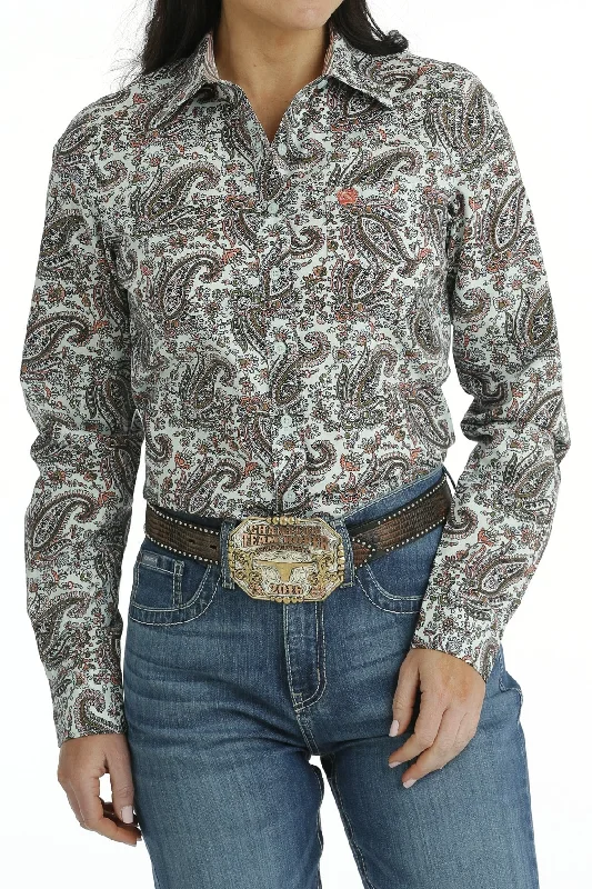 Cinch Wmns Paisley Print Button Down Western Shirt Relaxed Fit Short Blouse