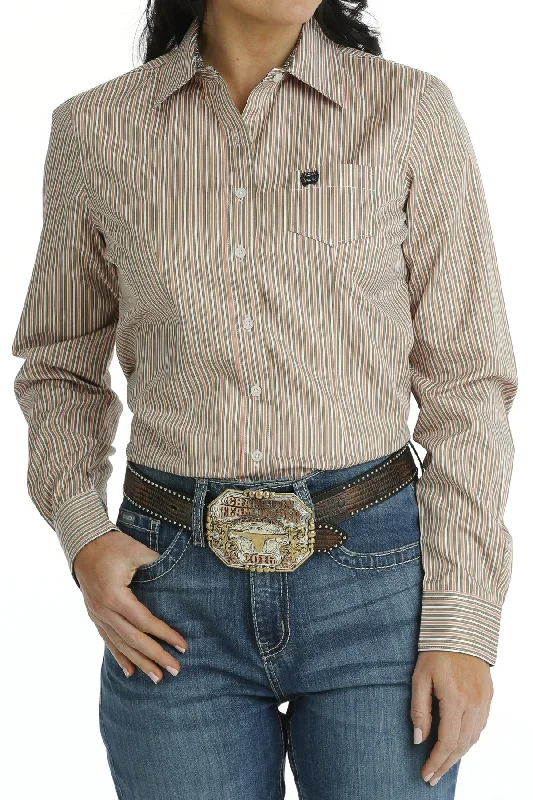 Cinch Wmns Tencel Stripe Button Down Western Shirt Classic Basic Short Shirt
