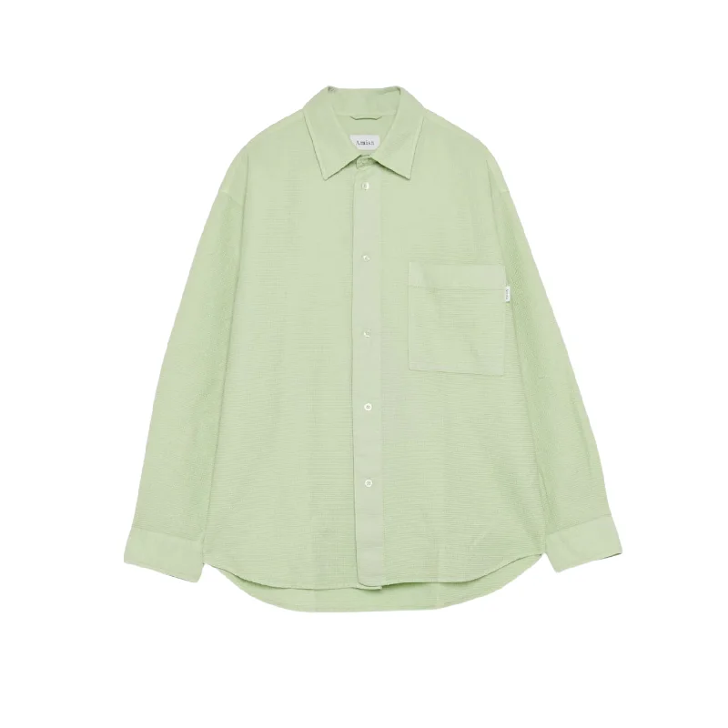 Dropped Shirt Amish Organic Waffle Dyed - Pale Green Fashionable Rounded Short Shirt