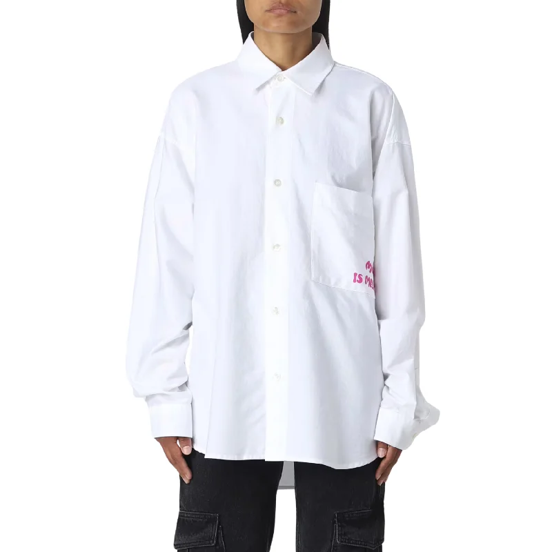 Dropped Shirt Amish Oxford Print Music - White Casual Slouchy Short Sleeve