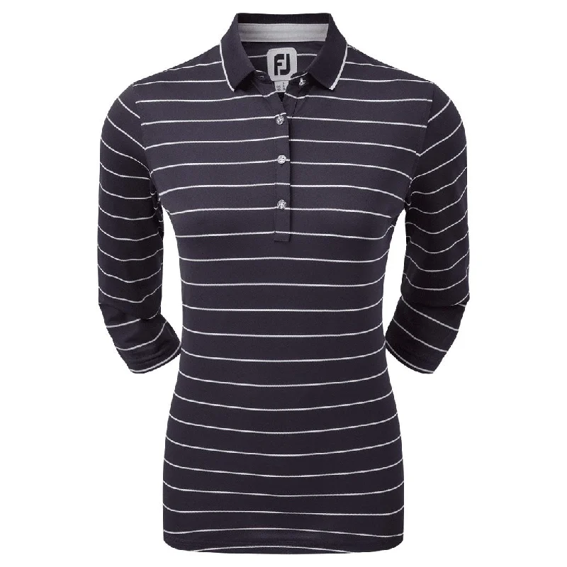 FootJoy Ladies 3/4 Sleeve Pinstripe Pique Golf Polo Shirt 88460 Casual Button-Up Short Tee