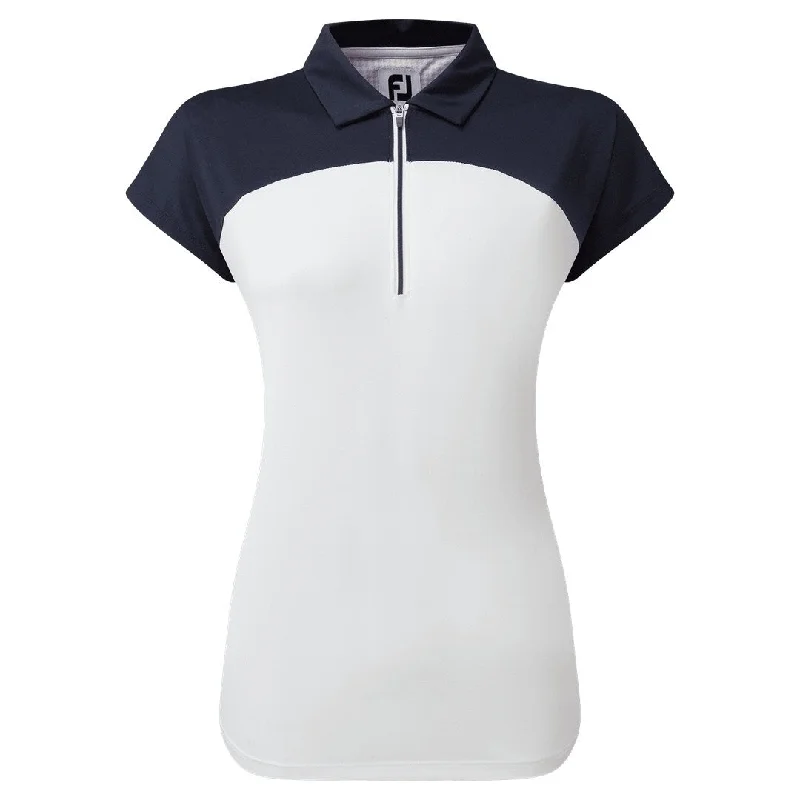 FootJoy Ladies Cap Sleeve Colour Block Golf Polo Shirt 80176 Relaxed Button-Down Short Shirt FootJoy Ladies Cap Sleeve Colour Block Golf Polo Shirt 80176 Relaxed Button-Down Short Shirt
