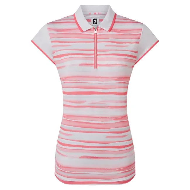 FootJoy Ladies Cap Sleeve Colour Block Lisle Golf Polo Shirt 88466 Stylish Round Neck Shirt