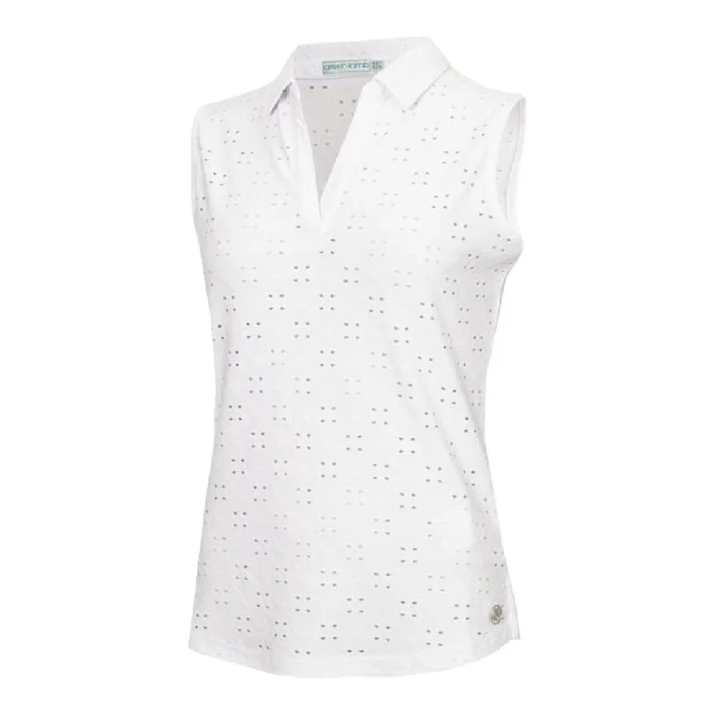 Green Lamb Ladies Naja Broderie Anglaise S/L Golf Shirt SG24015 Trendy Sleeveless Short Shirt