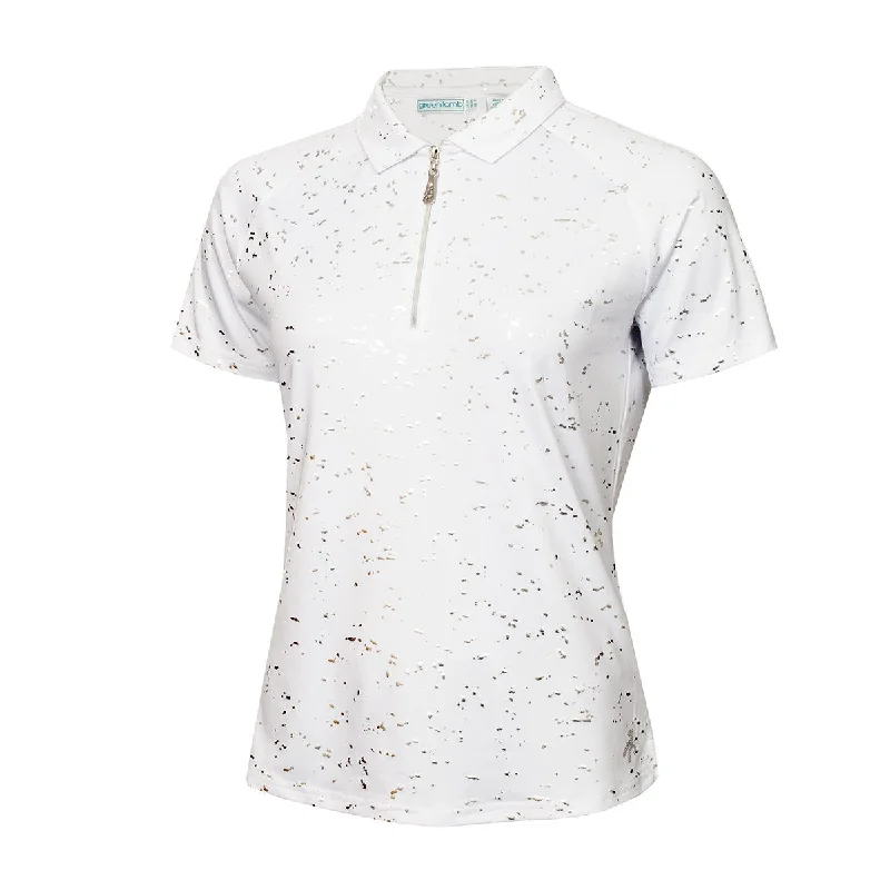 Green Lamb Ladies Katlynne Silver Foil Golf Polo Shirt SG22920 Fashionable Sheer Short Shirt