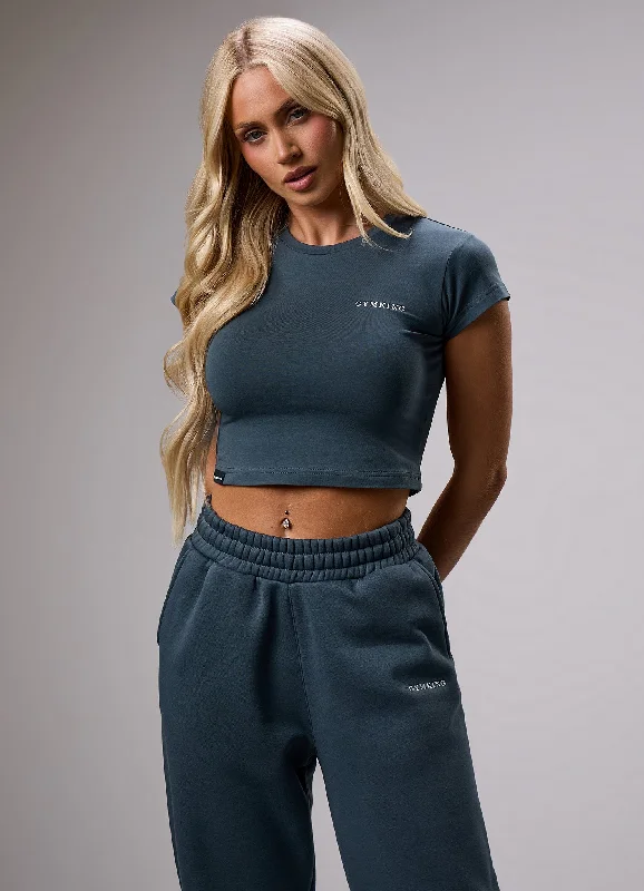 Gym King 365 Crop Jersey Tee - Blue Grey Cotton Fabric Linen Fabric Terry Fabric