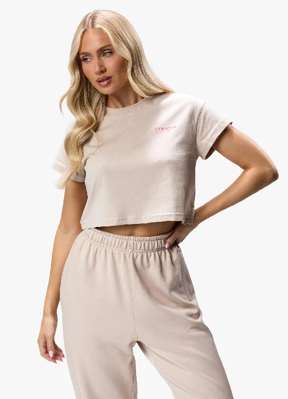 Gym King Established Cropped Tee - Clay Solid Print Embellished
