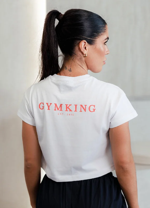Gym King Established Cropped Tee - White/Red Wool Fabric Cashmere Fabric Tweed Fabric