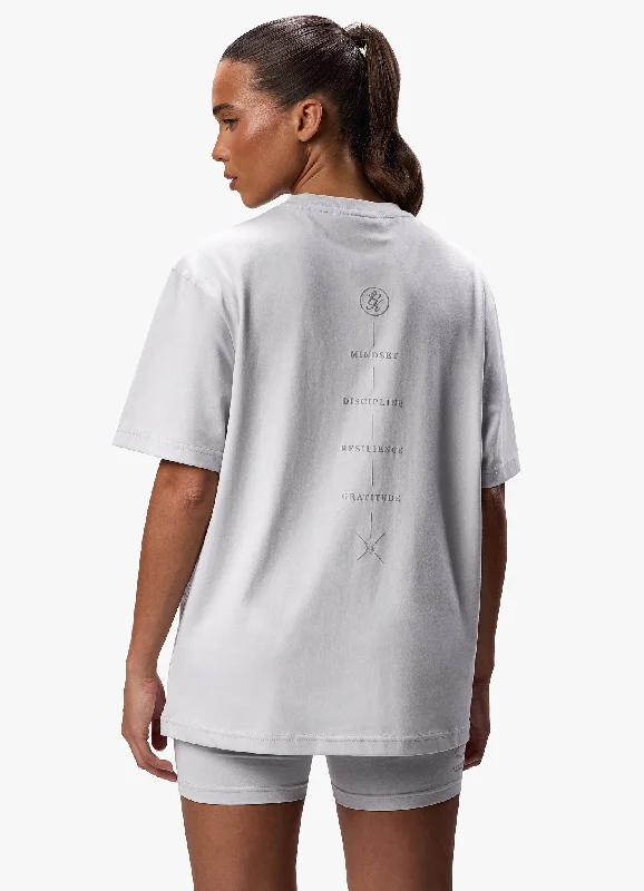 Gym King Stoic Boyfriend Tee - Light Grey Embroidered Appliqued Beaded