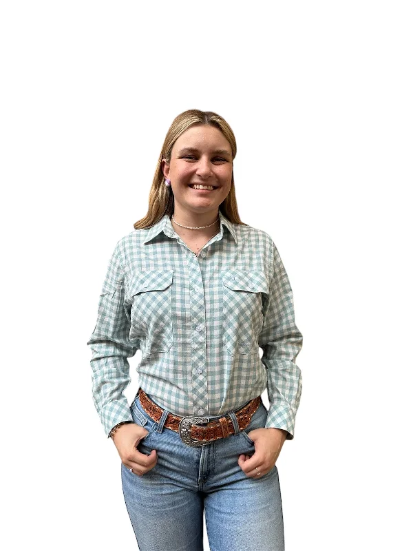 Just Country Wms Abbey Long Sleeve Full Button Print Workshirt Dusty Turquoise Check Comfortable Fitted Short Sleeve Just Country Wms Abbey Long Sleeve Full Button Print Workshirt Dusty Turquoise Check Comfortable Fitted Short Sleeve